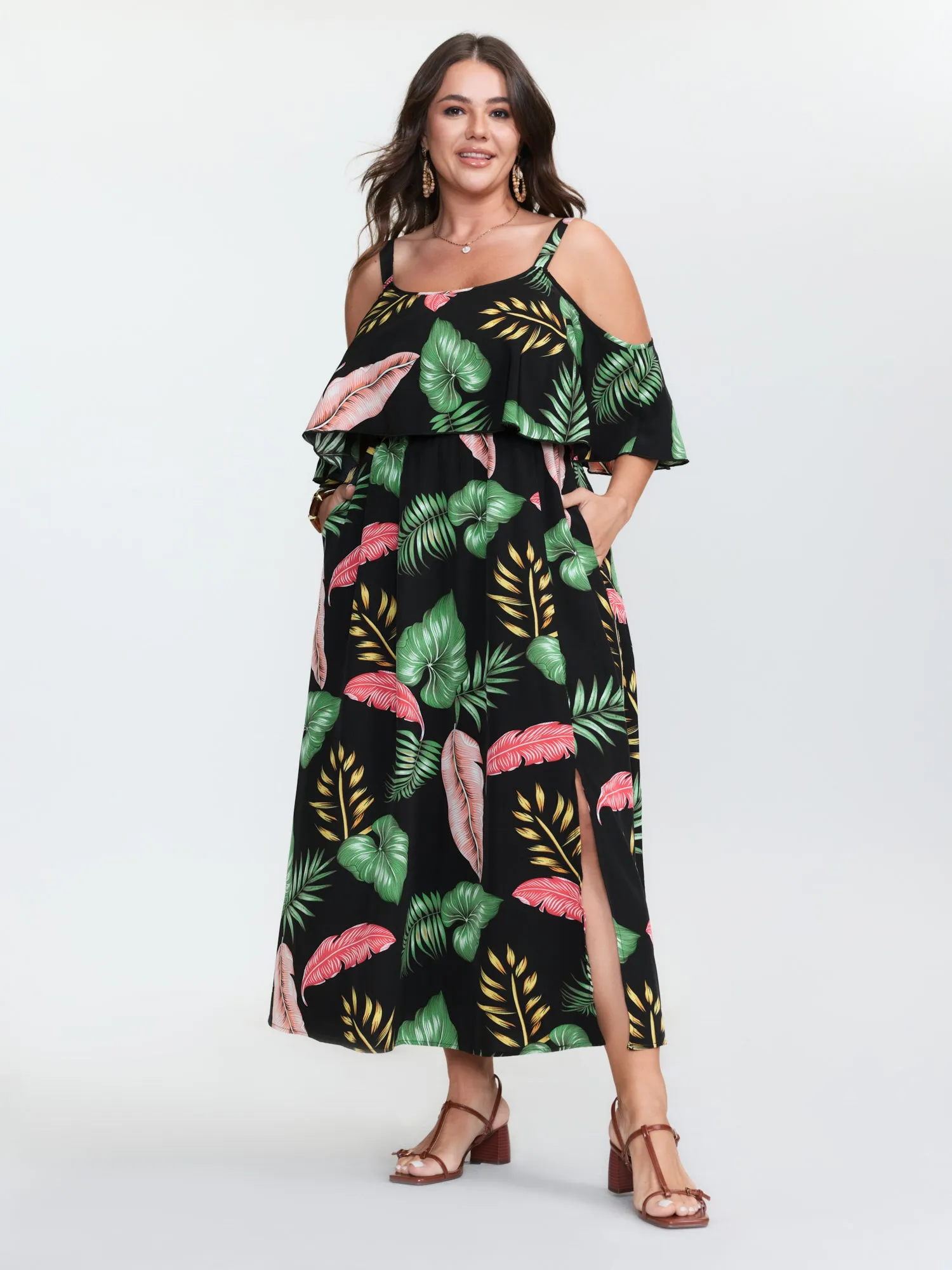 Tropical Pattern Off-Shoulder Maxi Dress sold by Bloomchic product image thumbnail 3