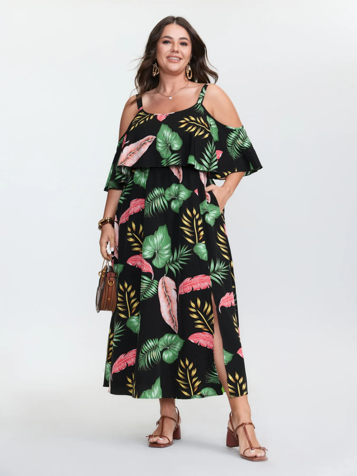 Tropical Pattern Off-Shoulder Maxi Dress sold by Bloomchic