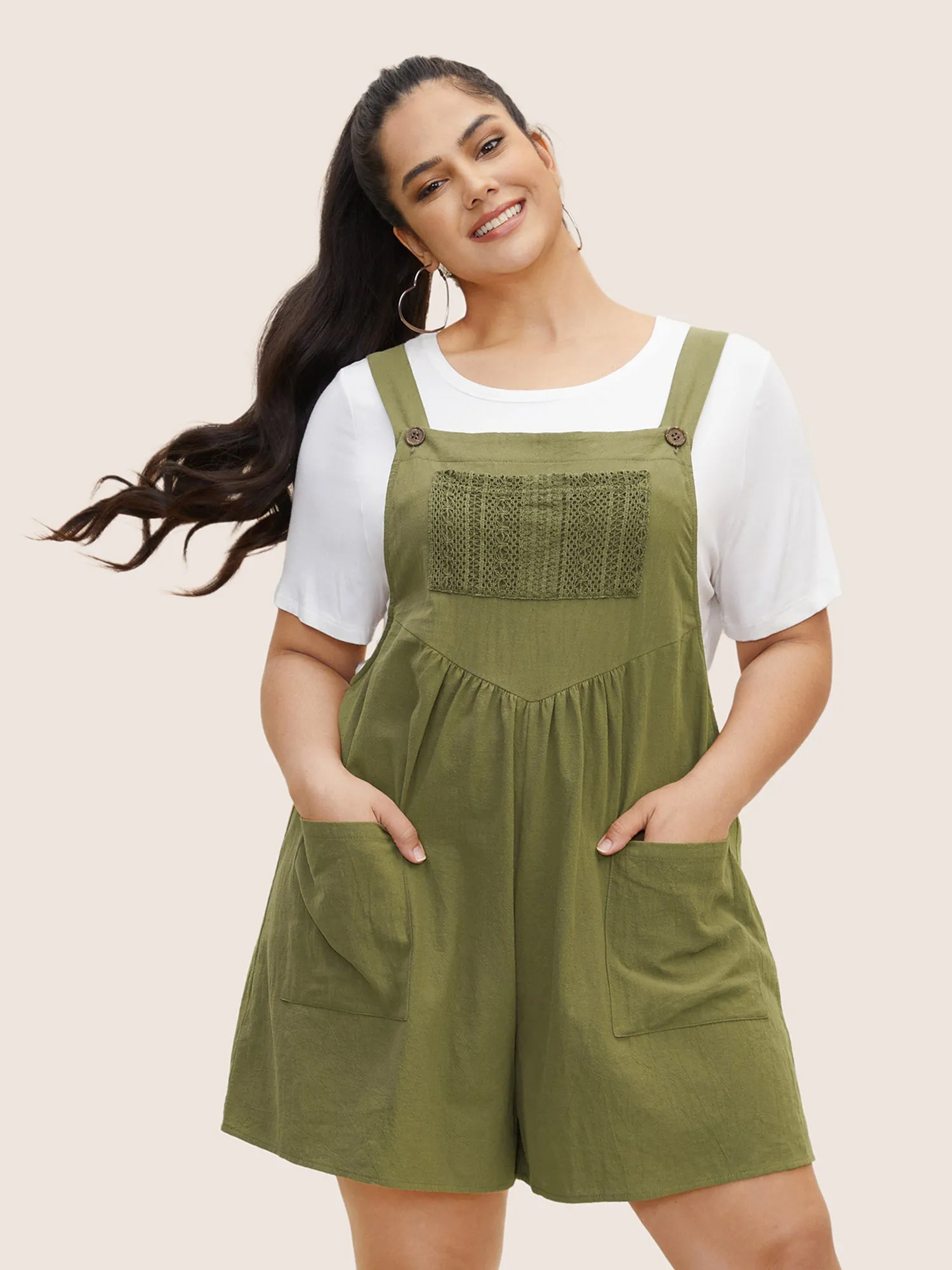 Cotton Plain Textured Patch Pocket Jumpsuit sold by Bloomchic