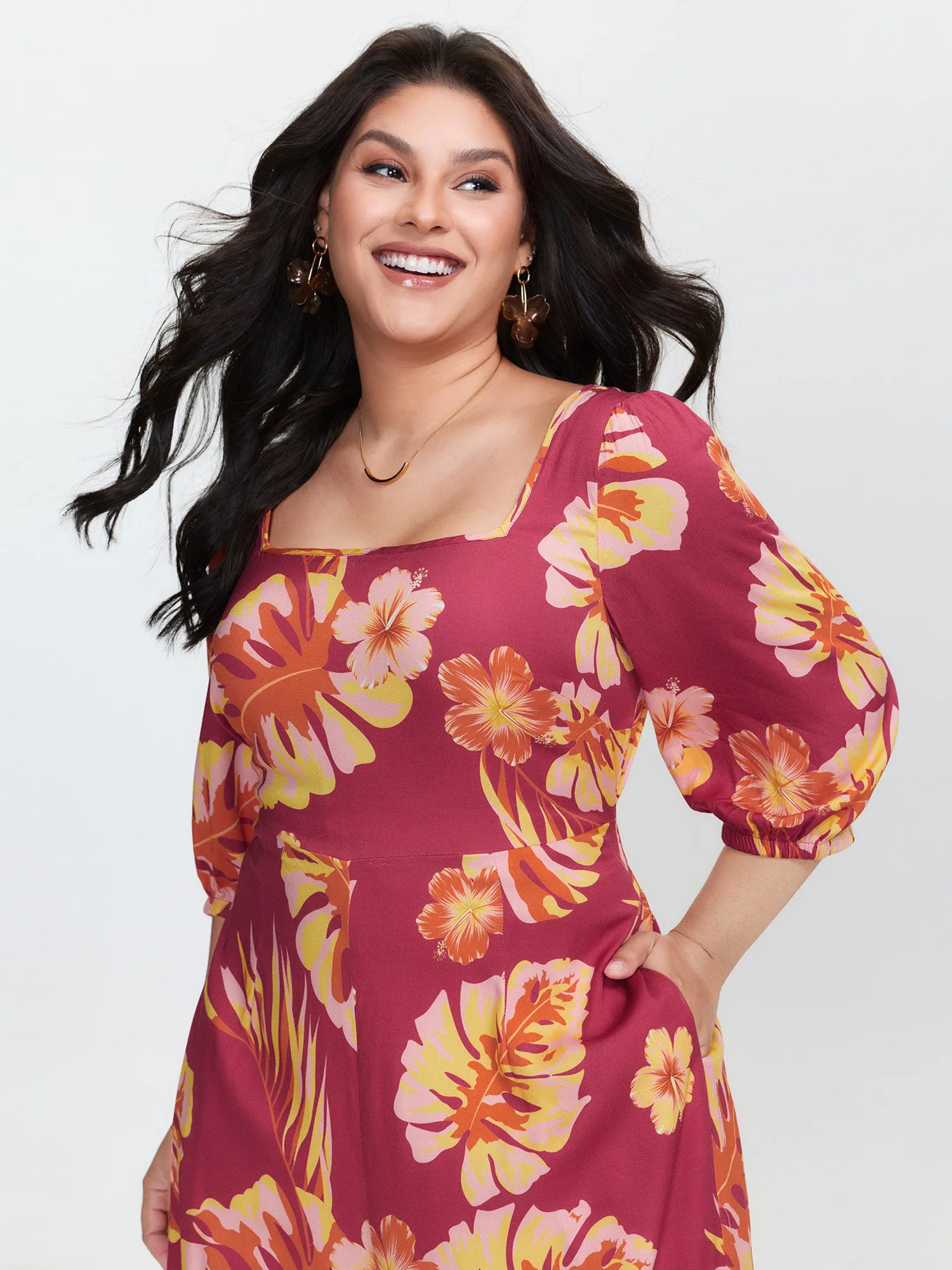 Tropical Floral Print Square Neckline Jumpsuit sold by Bloomchic product image thumbnail 3