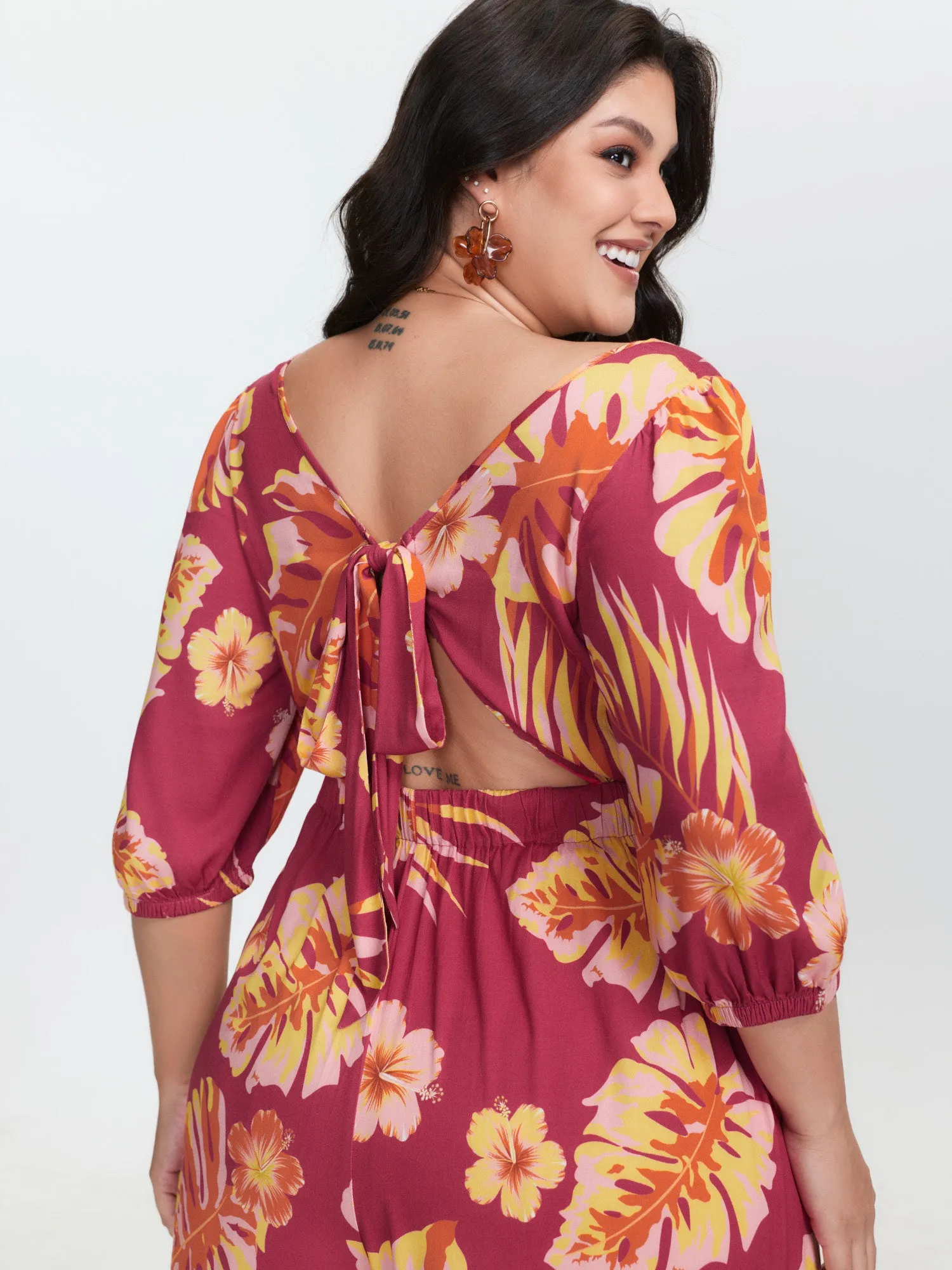 Tropical Floral Print Square Neckline Jumpsuit sold by Bloomchic product image thumbnail 4