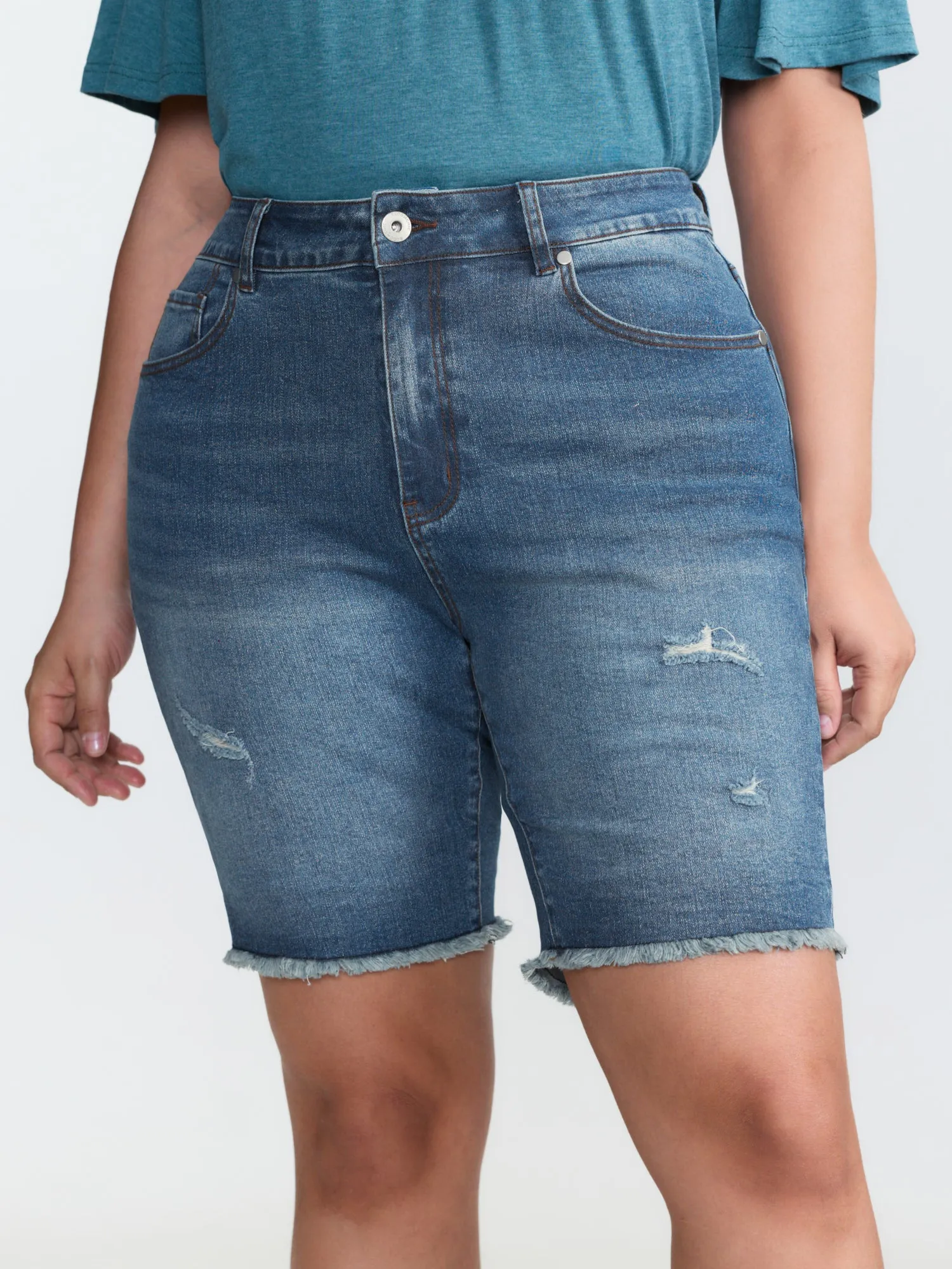 Stretchy Mid-Rise Denim Shorts sold by Bloomchic