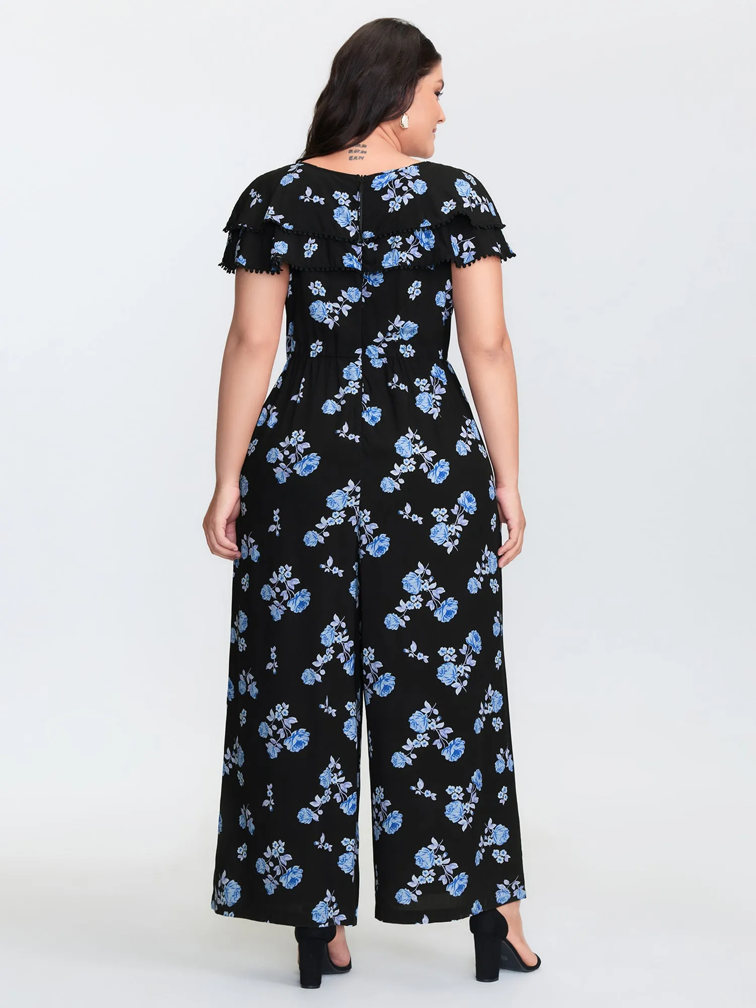 Lace Trim Layered V-Neck Jumpsuit sold by Bloomchic product image thumbnail 4