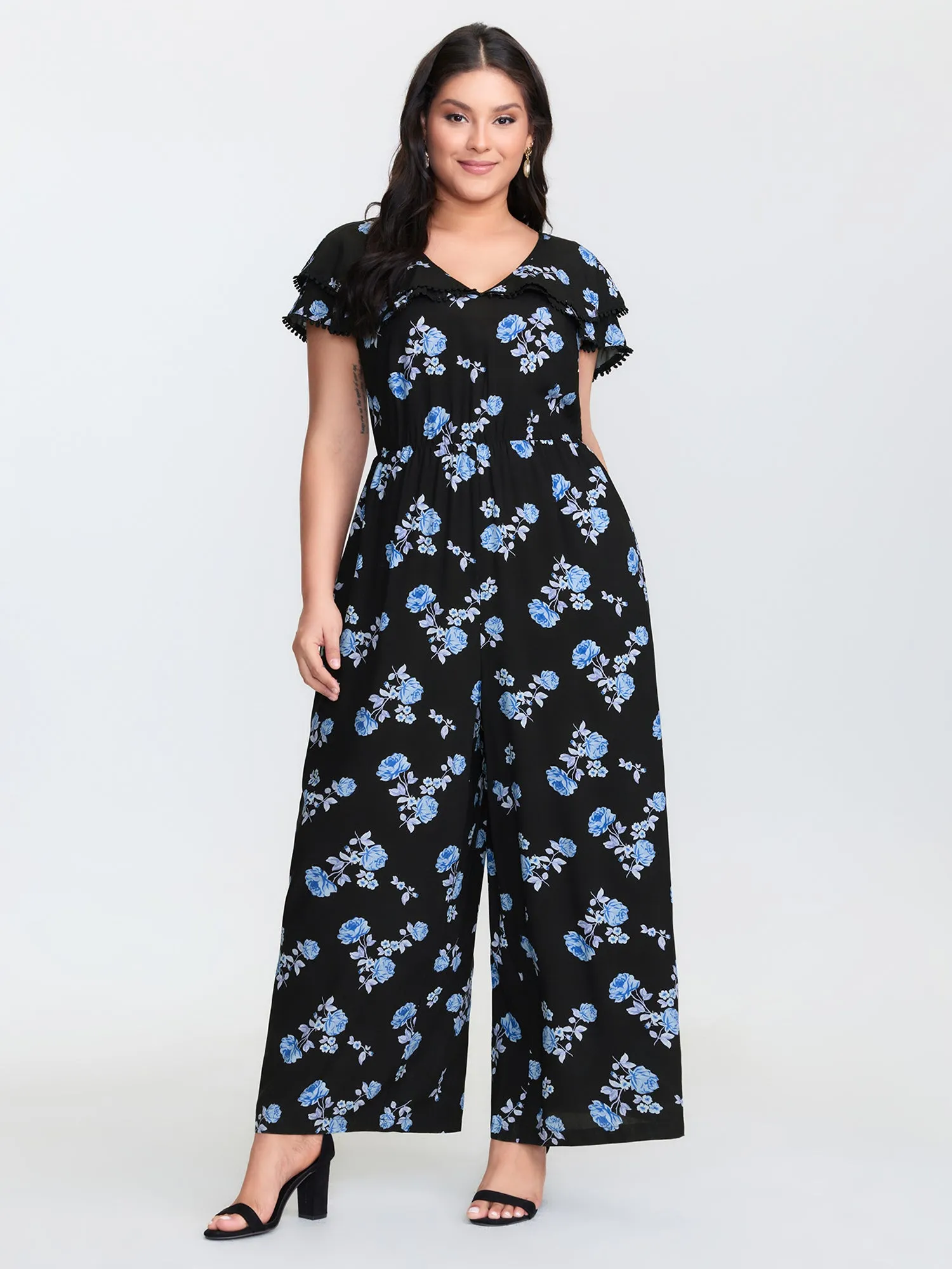 Lace Trim Layered V-Neck Jumpsuit sold by Bloomchic product image thumbnail 3