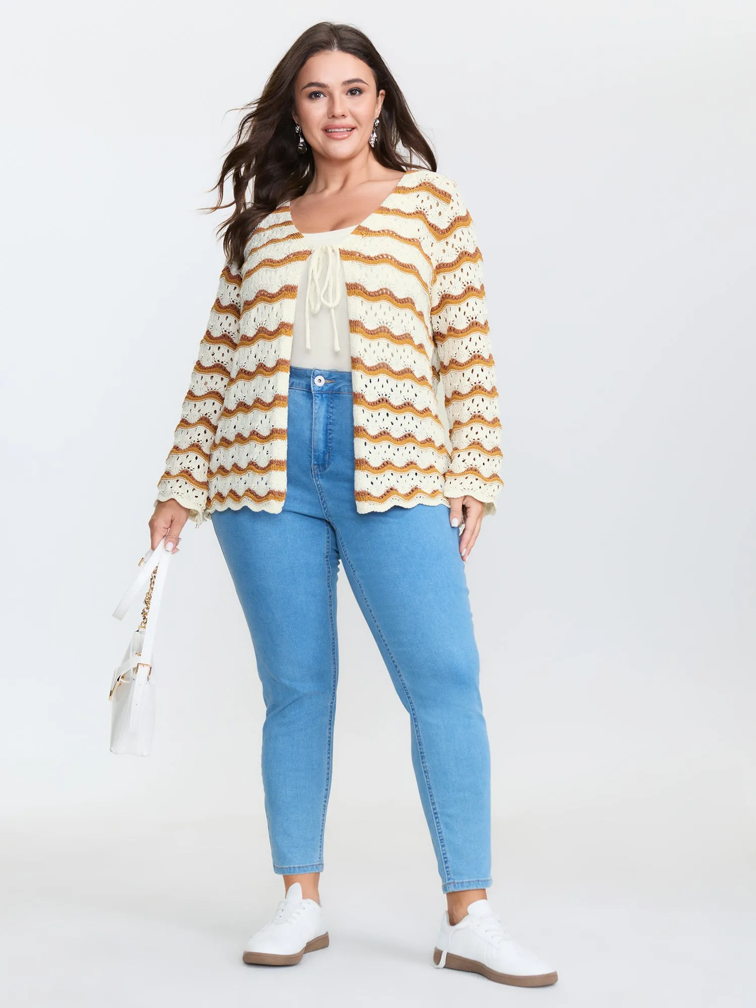 Cut-Out Colorblock Flared Sleeve Knit Cardigan sold by Bloomchic product image thumbnail 3