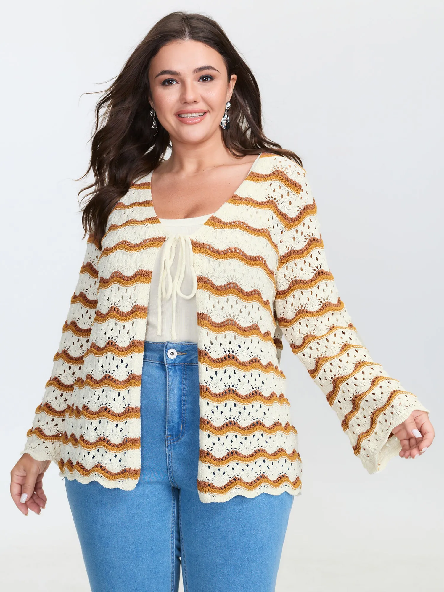 Cut-Out Colorblock Flared Sleeve Knit Cardigan sold by Bloomchic