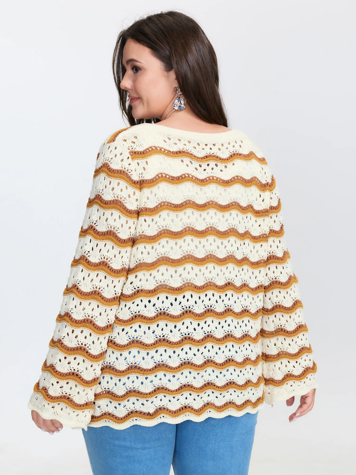 Cut-Out Colorblock Flared Sleeve Knit Cardigan sold by Bloomchic product image thumbnail 5