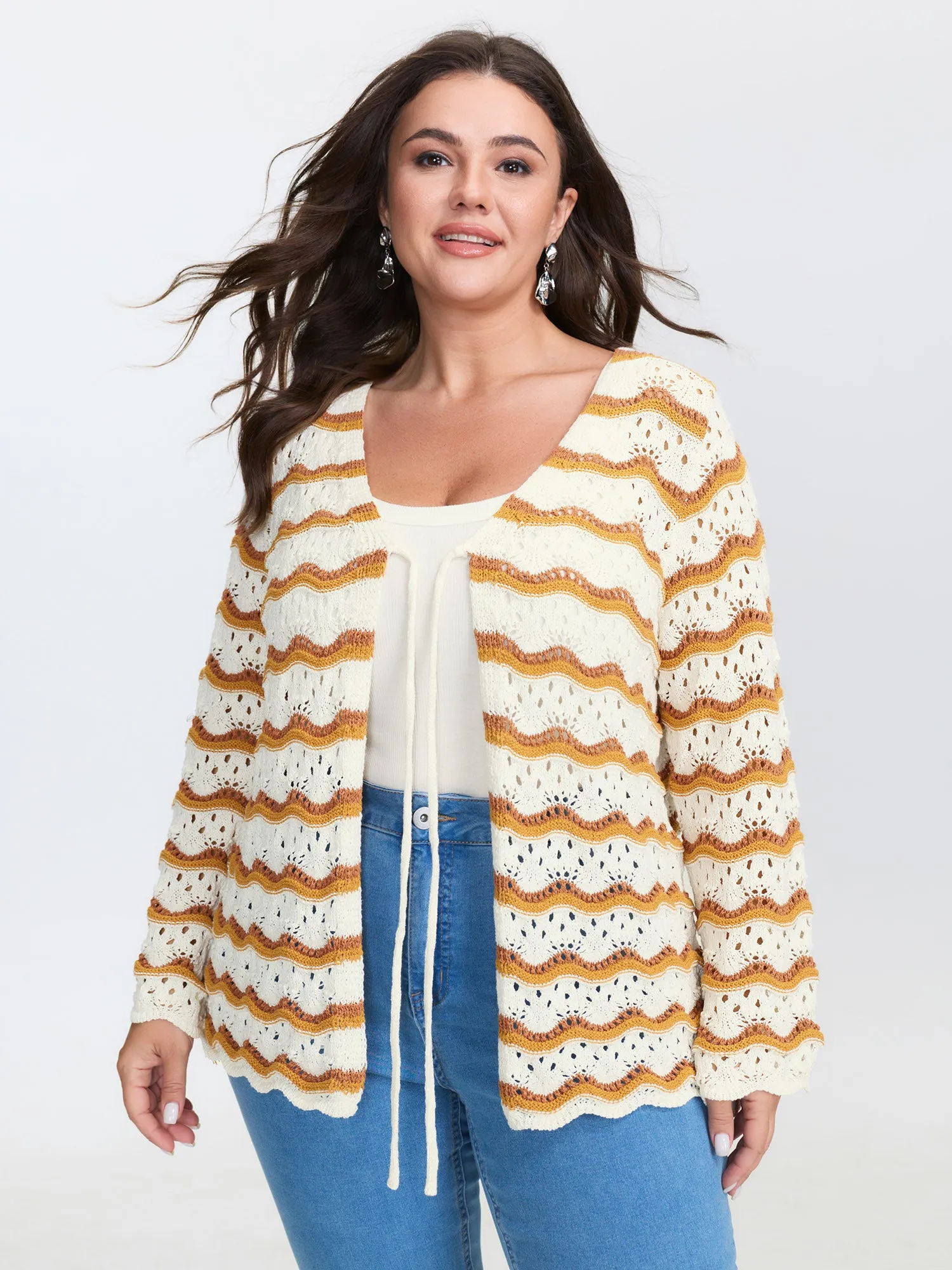 Cut-Out Colorblock Flared Sleeve Knit Cardigan sold by Bloomchic product image thumbnail 4