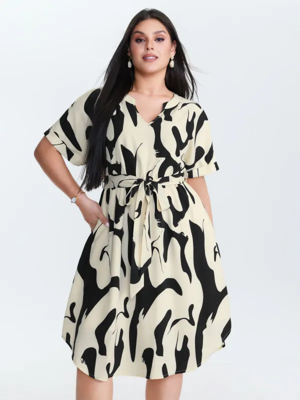 Abstract Print Waist-Tie Midi Dress sold by Bloomchic