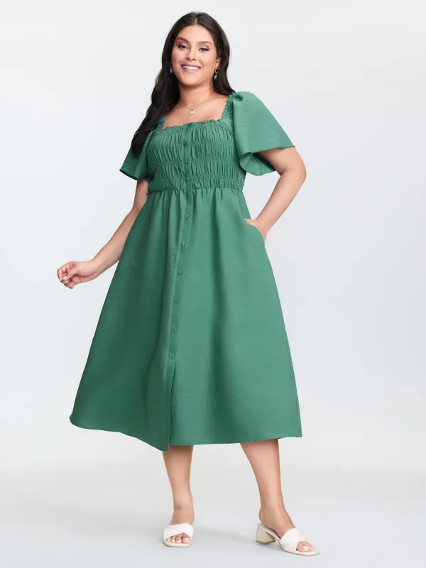 Bust-Friendly Flared Sleeve Midi Dress sold by Bloomchic
