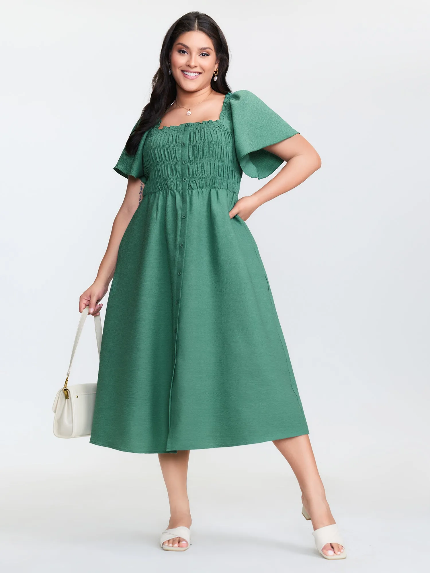 Bust-Friendly Flared Sleeve Midi Dress sold by Bloomchic product image thumbnail 3