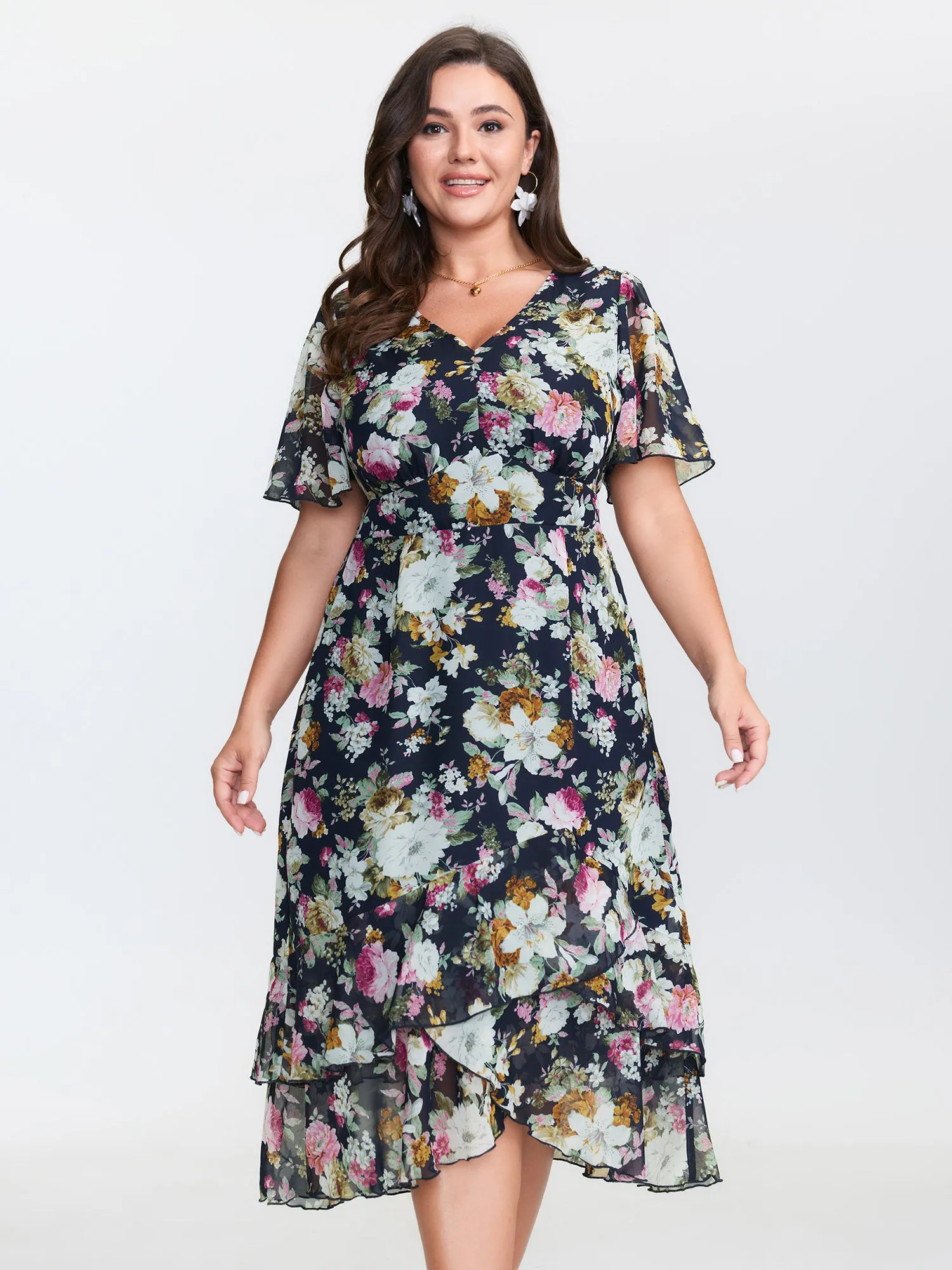 Floral Print Fishtail Hem Midi Dress sold by Bloomchic
