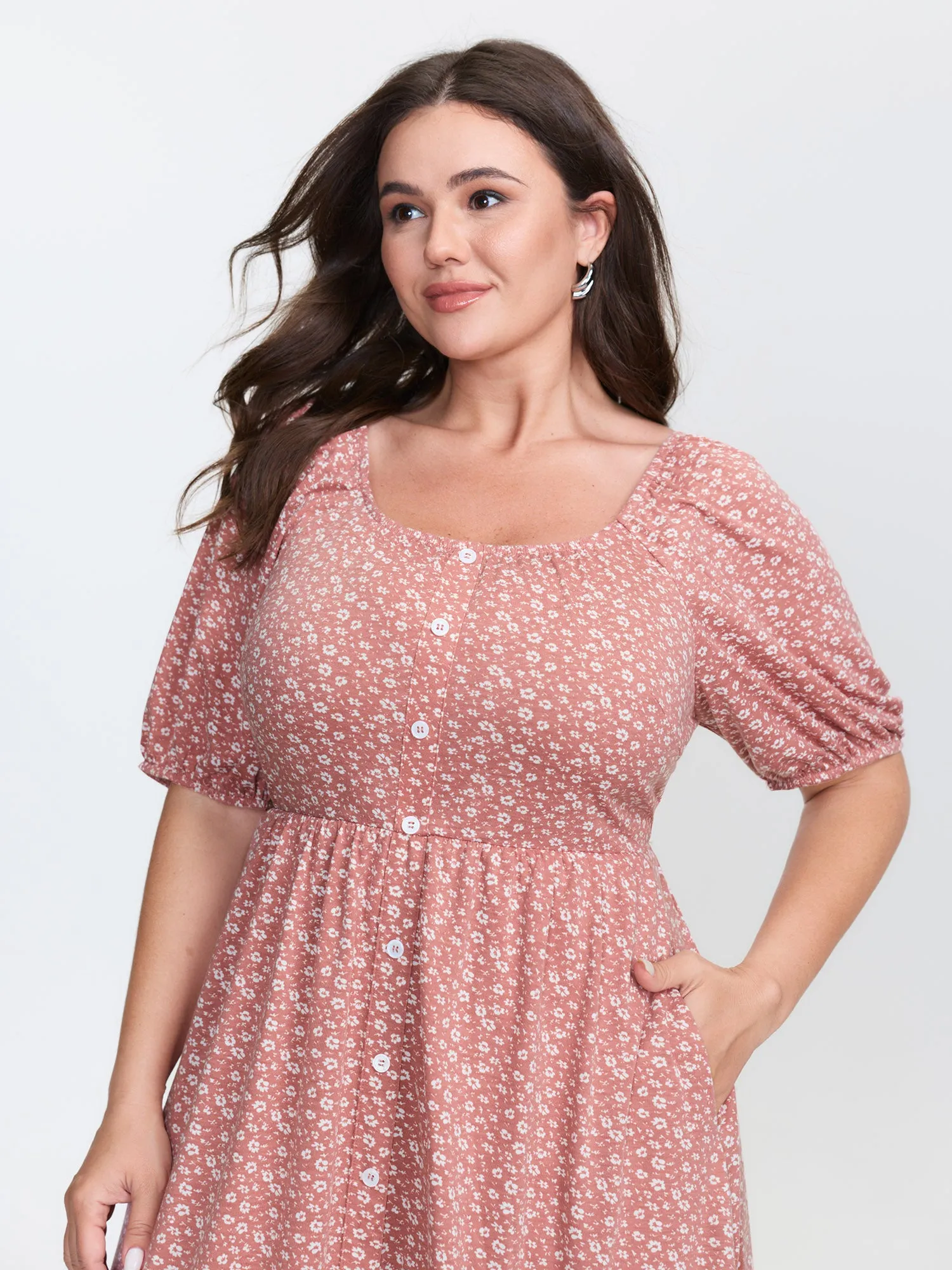 Floral Print Button Detail Midi Dress sold by Bloomchic product image thumbnail 2