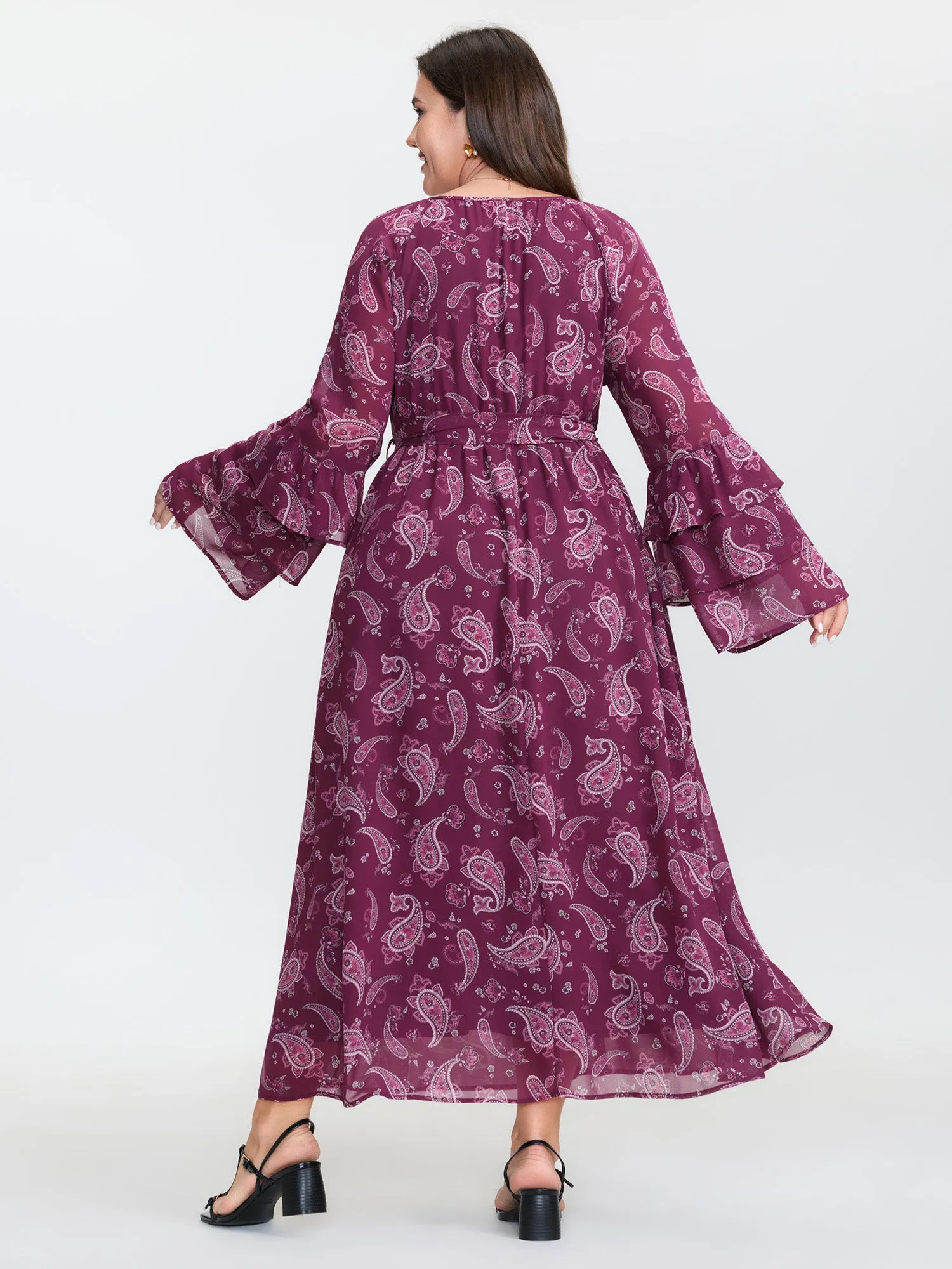 Boho Paisley Print Waist-Tie Maxi Dress sold by Bloomchic product image thumbnail 4
