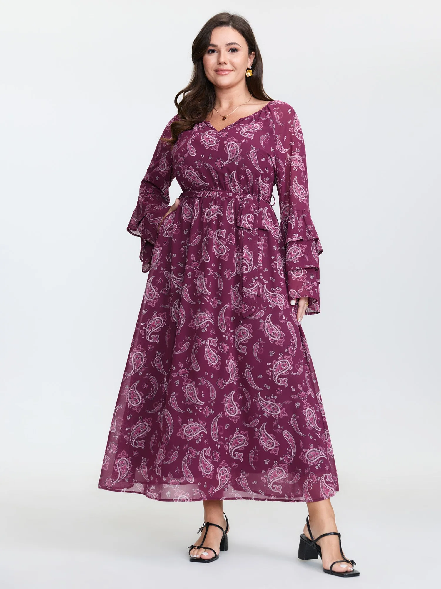 Boho Paisley Print Waist-Tie Maxi Dress sold by Bloomchic product image thumbnail 3
