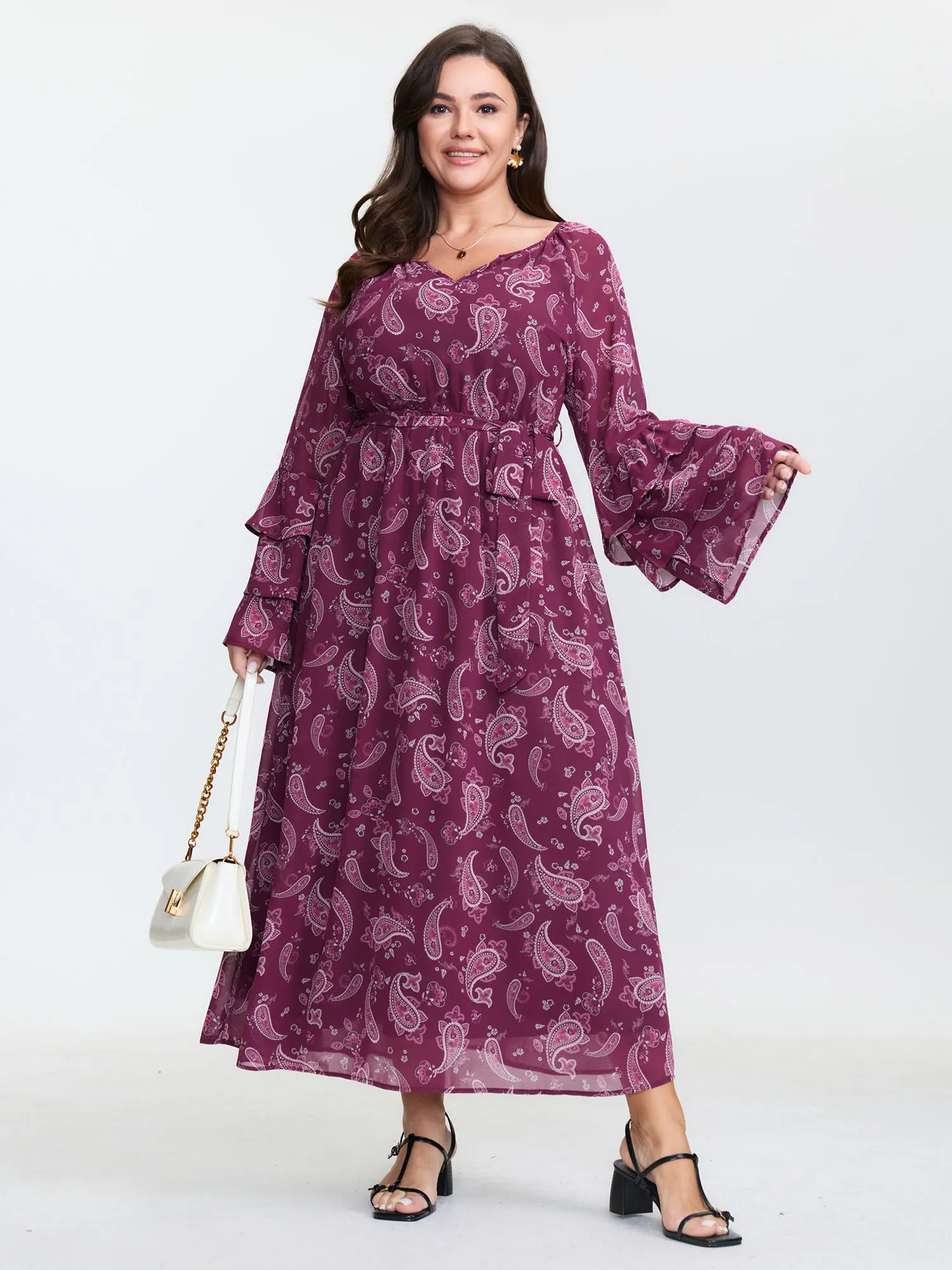 Boho Paisley Print Waist-Tie Maxi Dress sold by Bloomchic