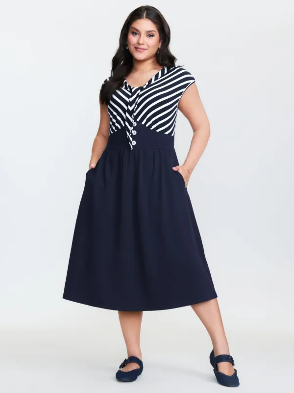 Striped Button Detail Pockets Midi Dress sold by Bloomchic