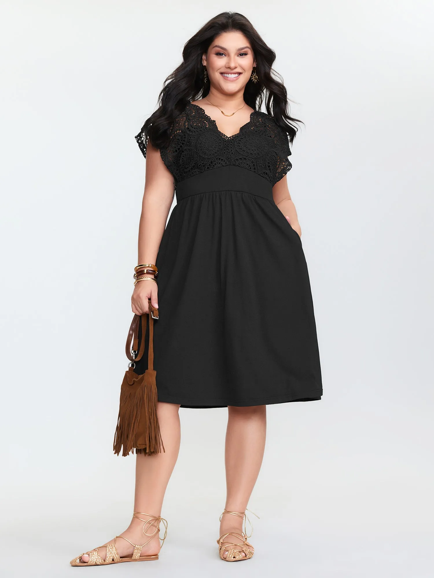 Sheer Lace Sleeve Flowy Midi Dress sold by Bloomchic product image thumbnail 3