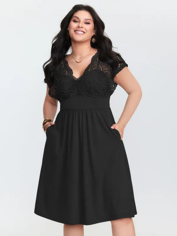 Sheer Lace Sleeve Flowy Midi Dress sold by Bloomchic