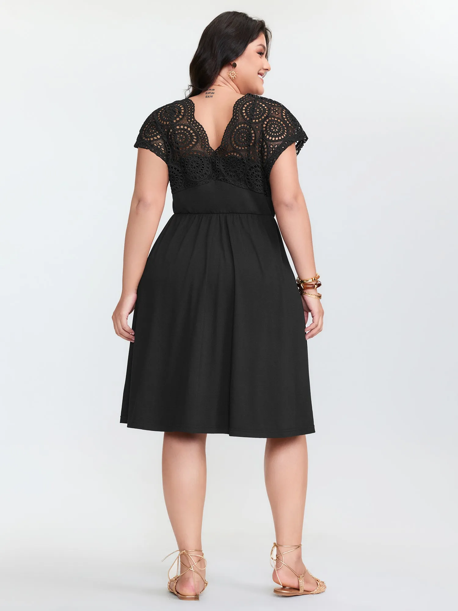 Sheer Lace Sleeve Flowy Midi Dress sold by Bloomchic product image thumbnail 4