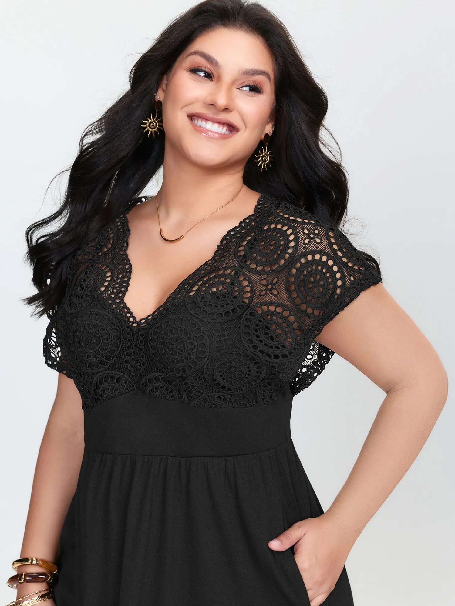 Sheer Lace Sleeve Flowy Midi Dress sold by Bloomchic product image thumbnail 2