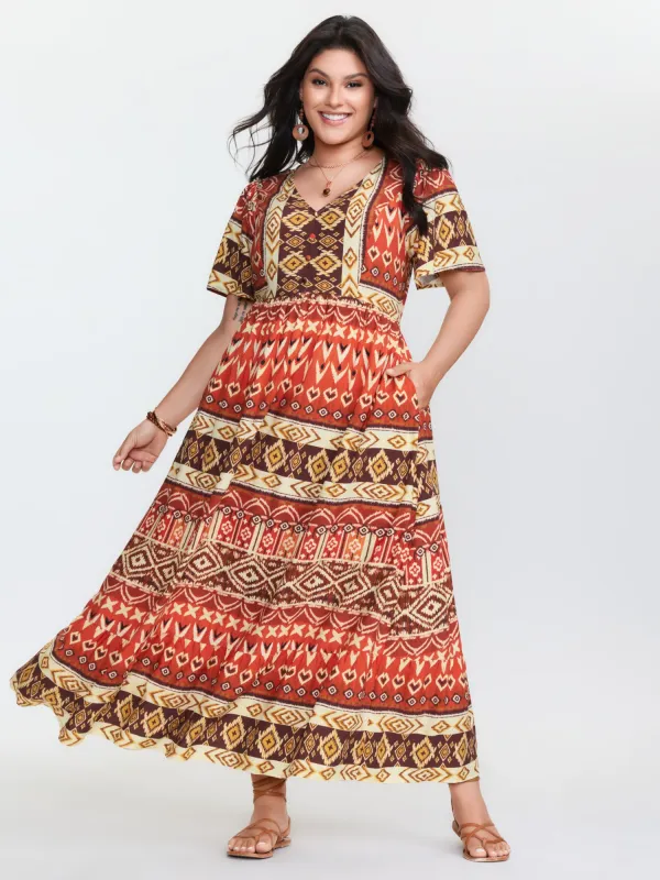 Boho Floral Print Flared Sleeve Maxi Dress sold by Bloomchic