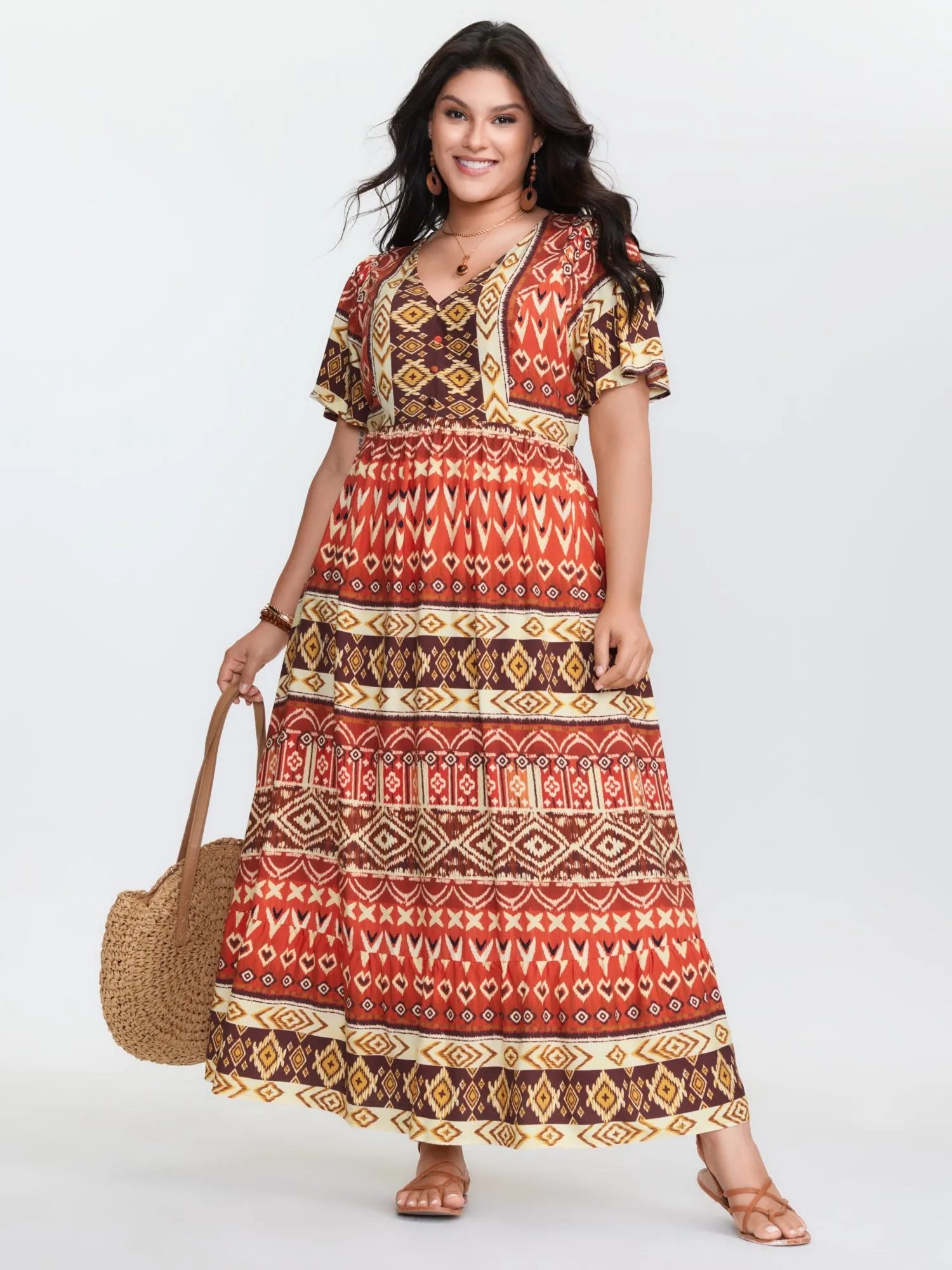 Boho Floral Print Flared Sleeve Maxi Dress sold by Bloomchic product image thumbnail 3