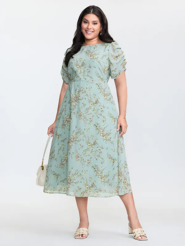 Floral Print Puffy Sleeve Midi Dress sold by Bloomchic