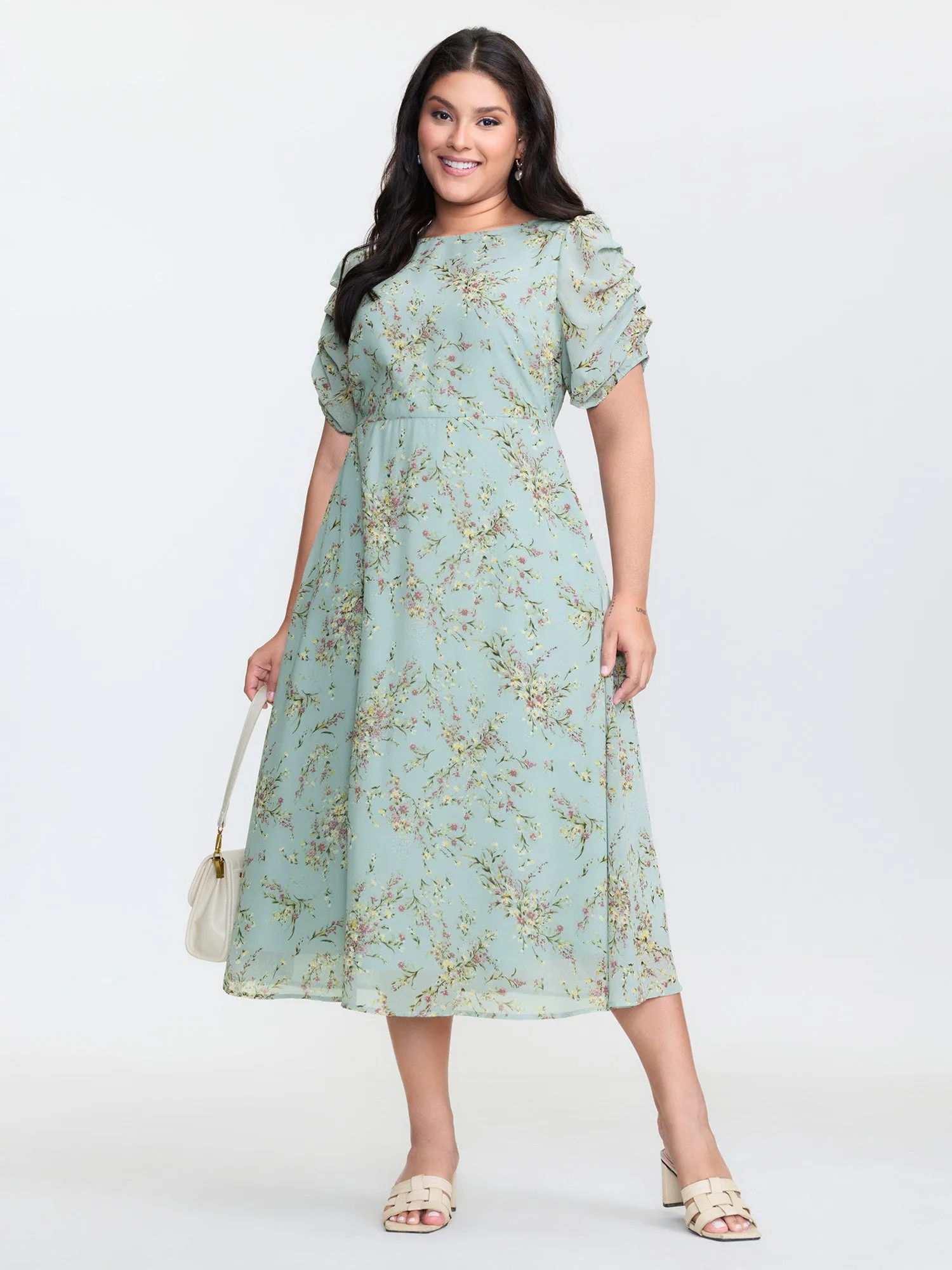 Floral Print Puffy Sleeve Midi Dress sold by Bloomchic