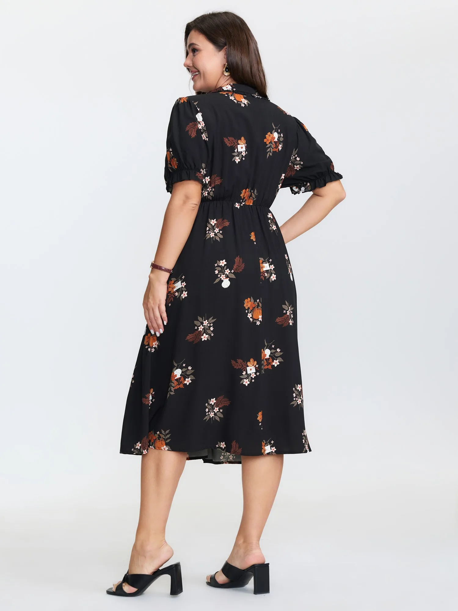 Retro Floral Print Cinched-Waist Midi Dress sold by Bloomchic product image thumbnail 4