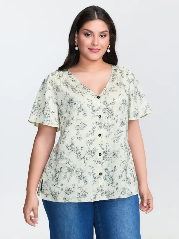Glossy Textured Floral Print Blouse sold by Bloomchic