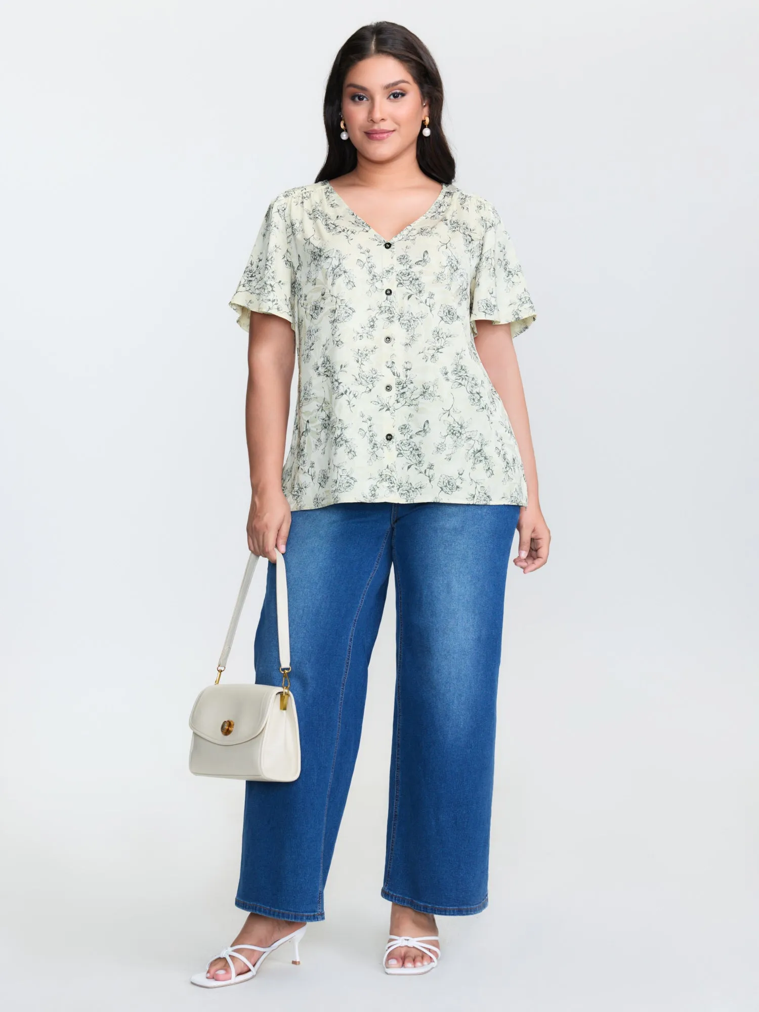 Glossy Textured Floral Print Blouse sold by Bloomchic product image thumbnail 3