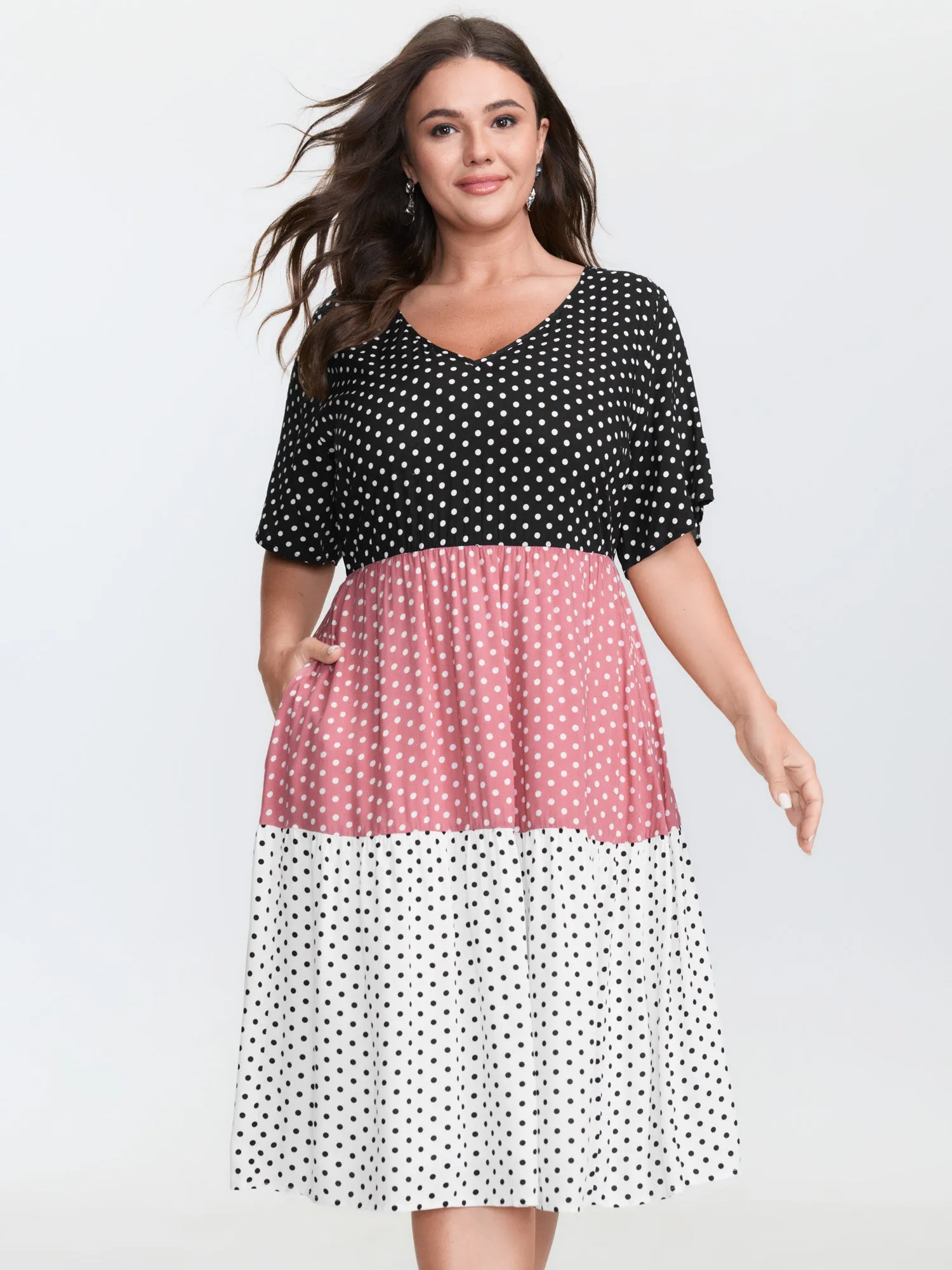 Polka Dots Colorblock Midi Dress sold by Bloomchic