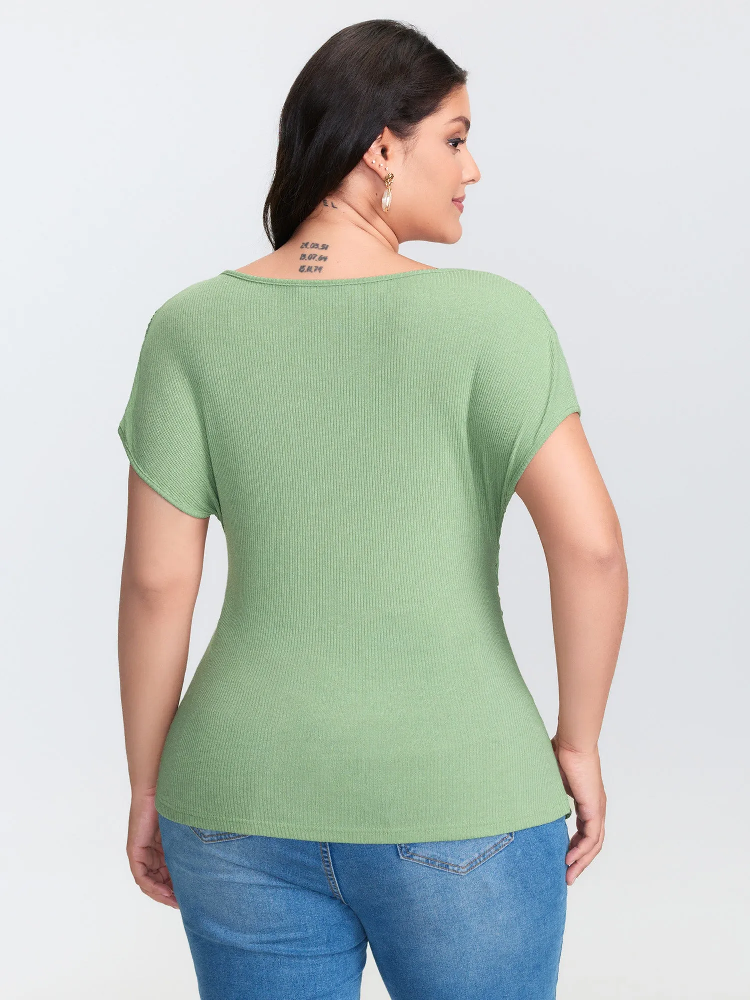 Lace Wrap Ruched Side Knit Top sold by Bloomchic product image thumbnail 4