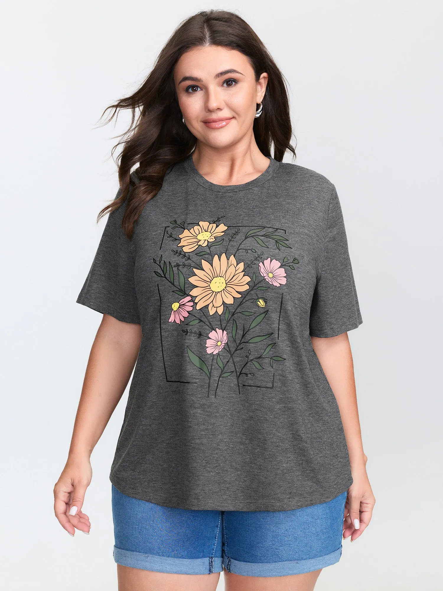 Graphic Floral Print Round Neck T-Shirt sold by Bloomchic product image thumbnail 2