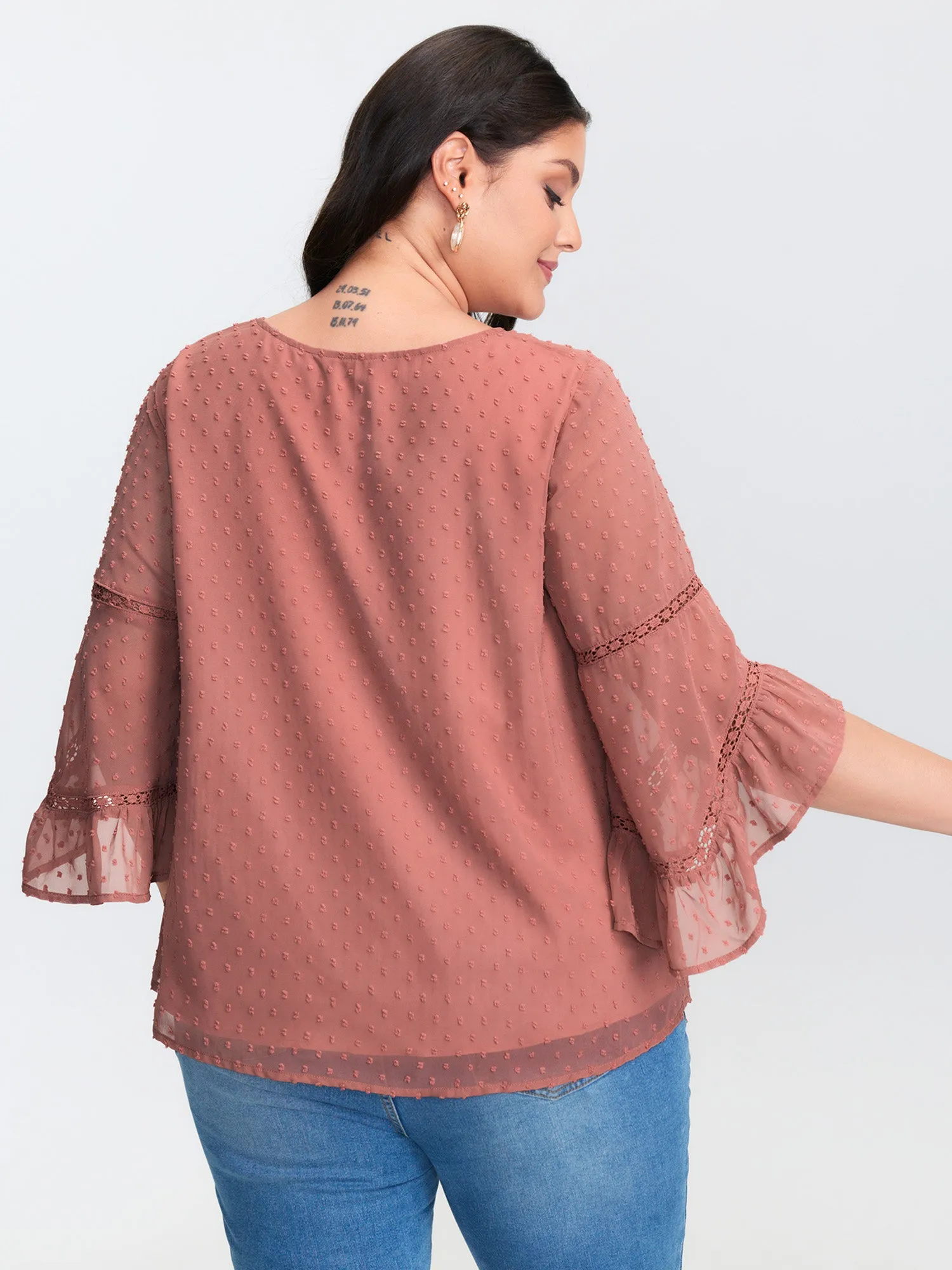 Asymmetrical Ruffled Sleeve Lace Blouse sold by Bloomchic product image thumbnail 4