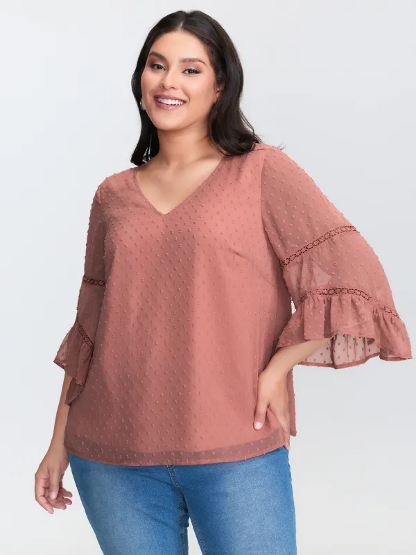 Asymmetrical Ruffled Sleeve Lace Blouse sold by Bloomchic