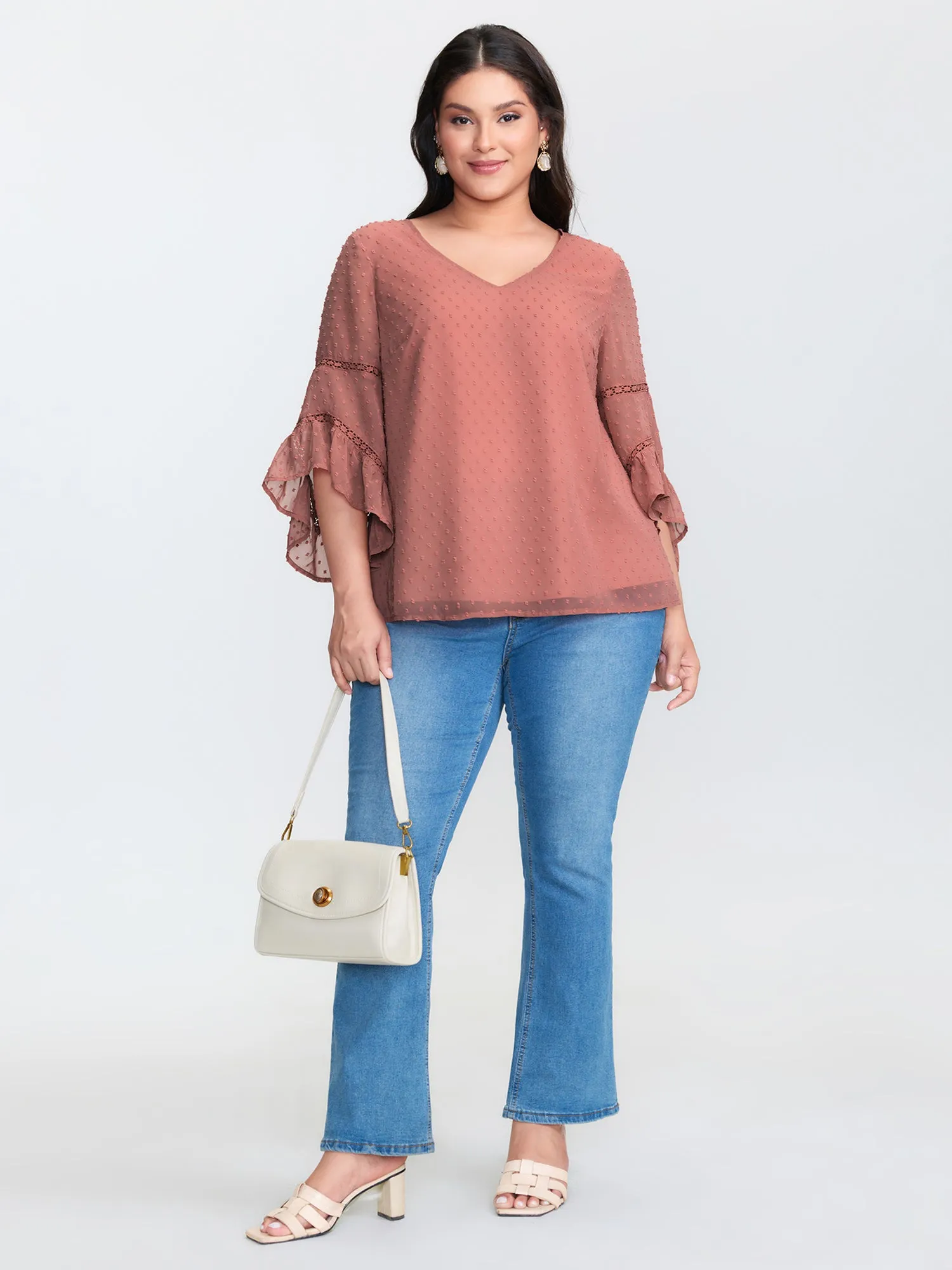 Asymmetrical Ruffled Sleeve Lace Blouse sold by Bloomchic product image thumbnail 3