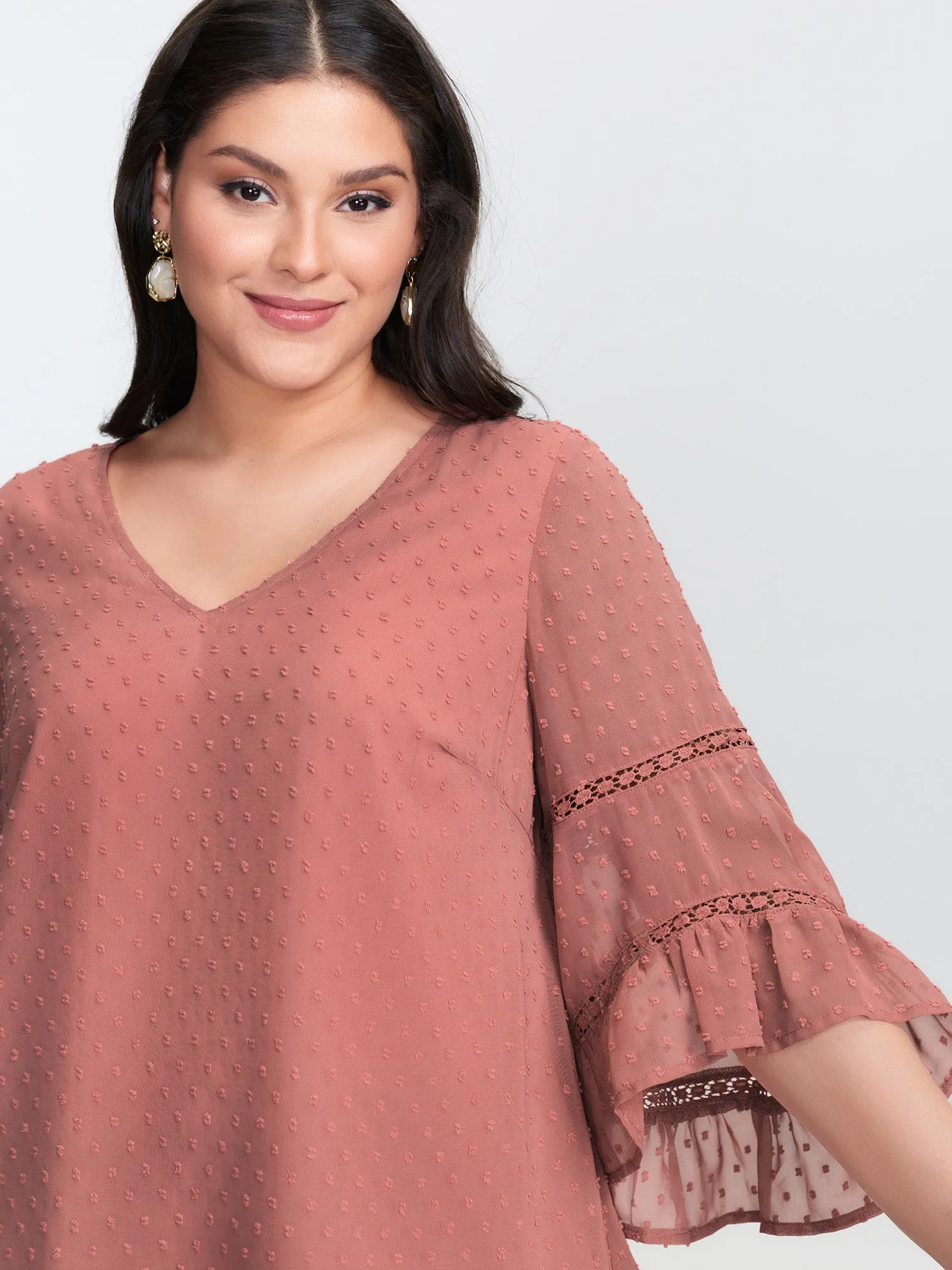 Asymmetrical Ruffled Sleeve Lace Blouse sold by Bloomchic product image thumbnail 2