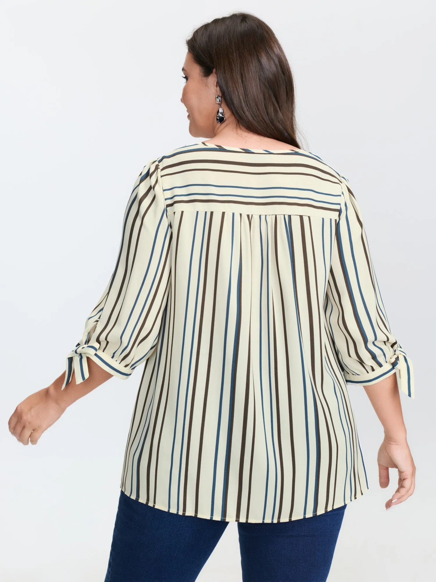 Striped Three-Quarter Sleeve Button-Down Blouse sold by Bloomchic product image thumbnail 4