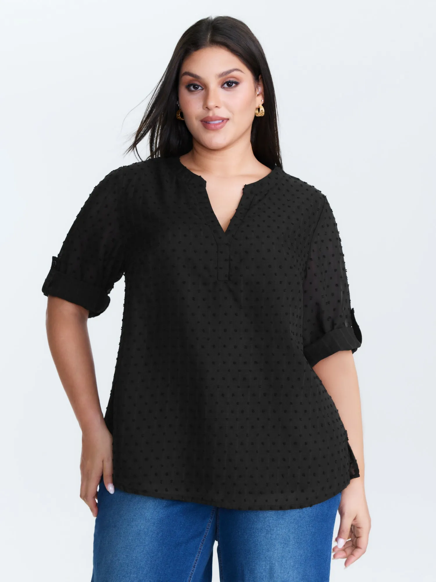 Textured Polka Dots Sheer Blouse sold by Bloomchic