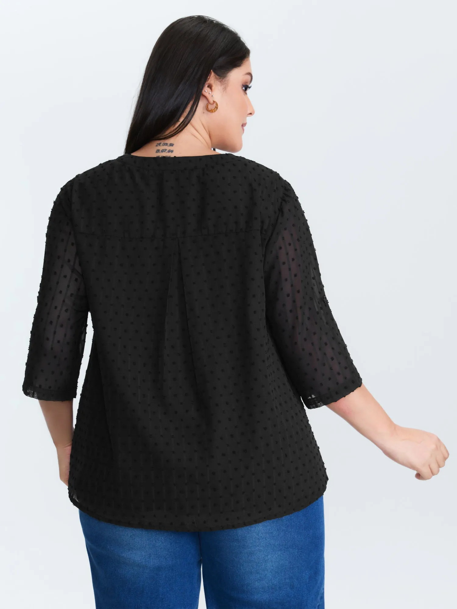 Textured Polka Dots Sheer Blouse sold by Bloomchic product image thumbnail 4