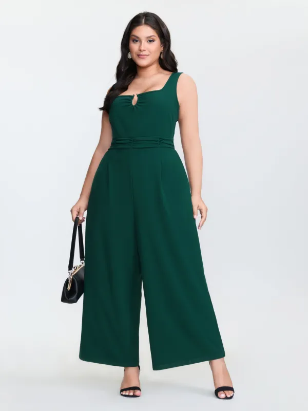 Shirred Back Metal Loop Ruched Jumpsuit made by Bloomchic