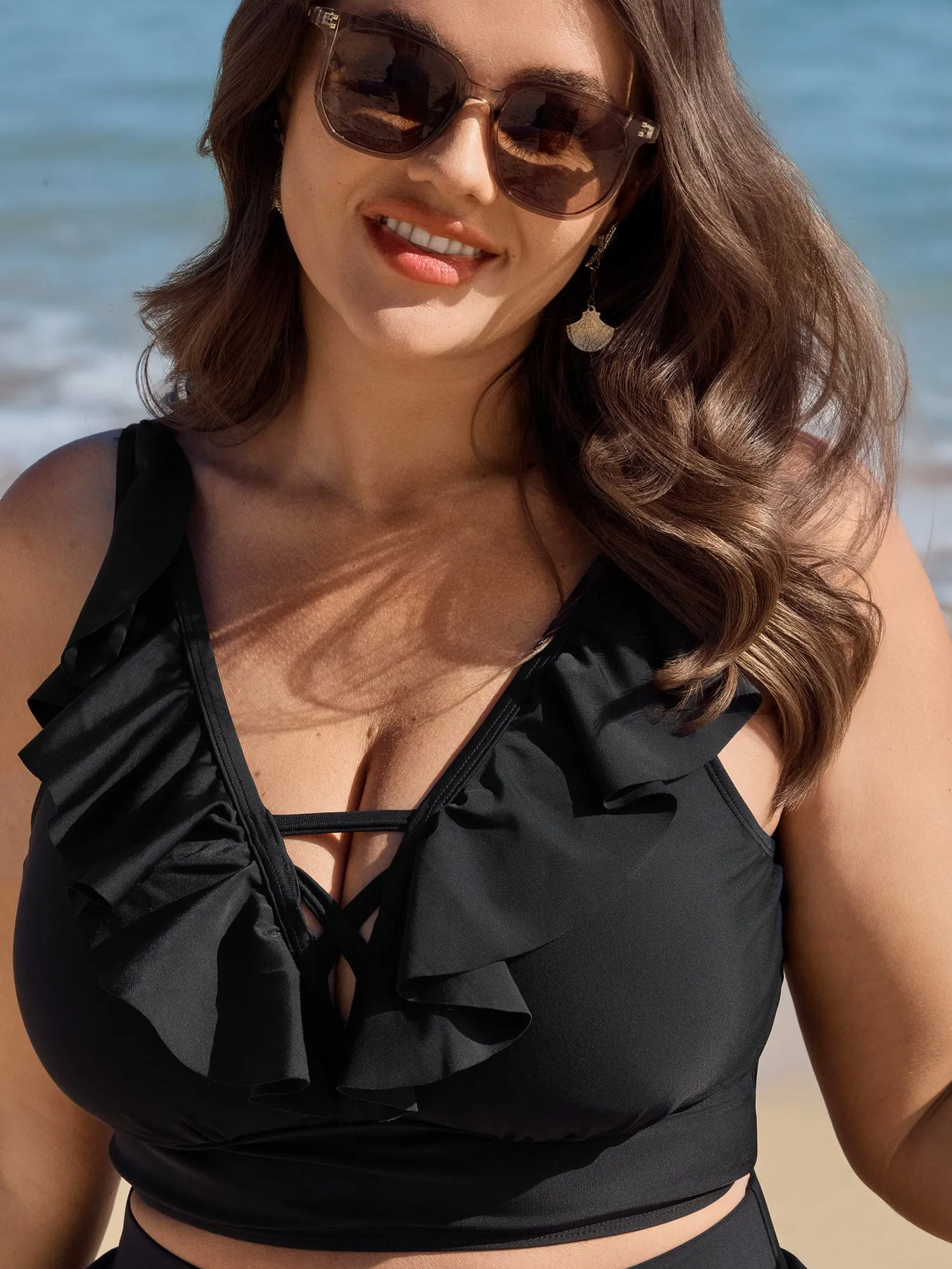 Cut-Out Ruffled Sleeve Swim Top sold by Bloomchic product image thumbnail 3