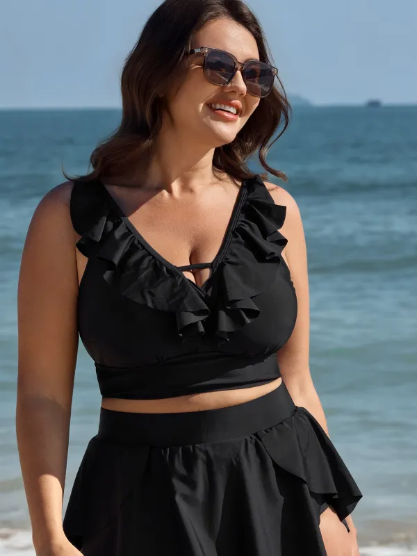 Cut-Out Ruffled Sleeve Swim Top sold by Bloomchic