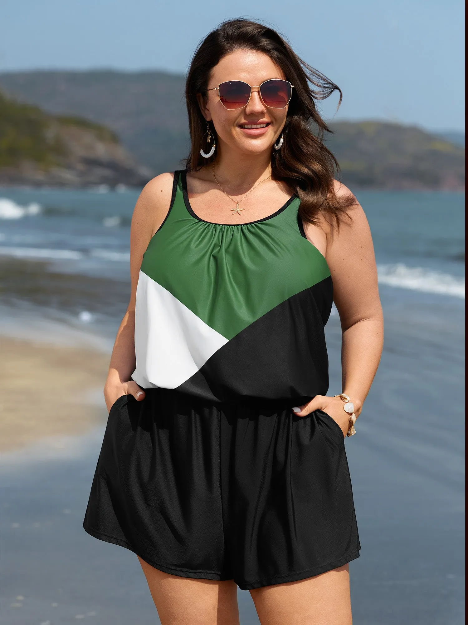 Colorblock Pockets Adjustable One-Piece Swimsuit sold by Bloomchic product image thumbnail 3