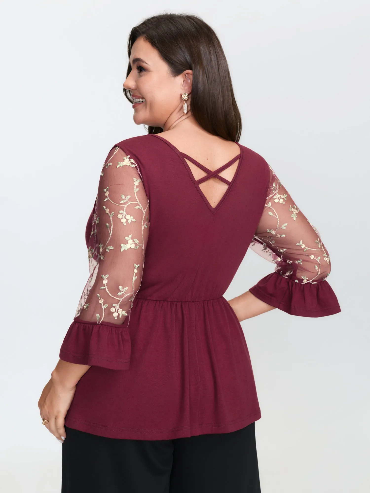 Supersoft Embroidered Cross-Strap Back Blouse sold by Bloomchic product image thumbnail 4