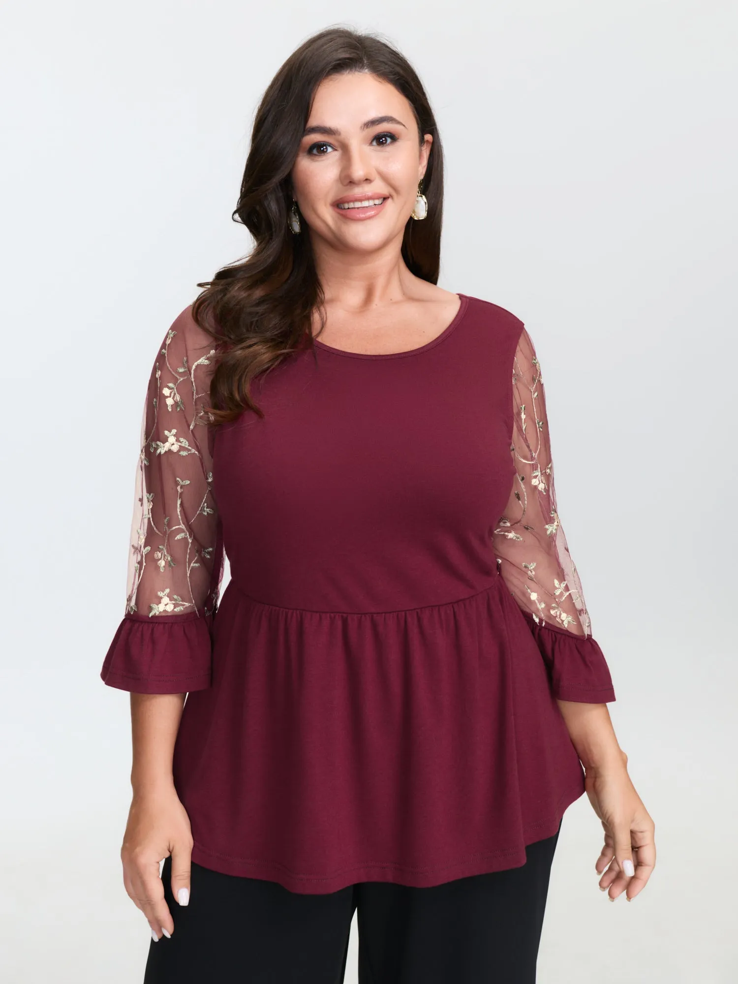 Supersoft Embroidered Cross-Strap Back Blouse sold by Bloomchic