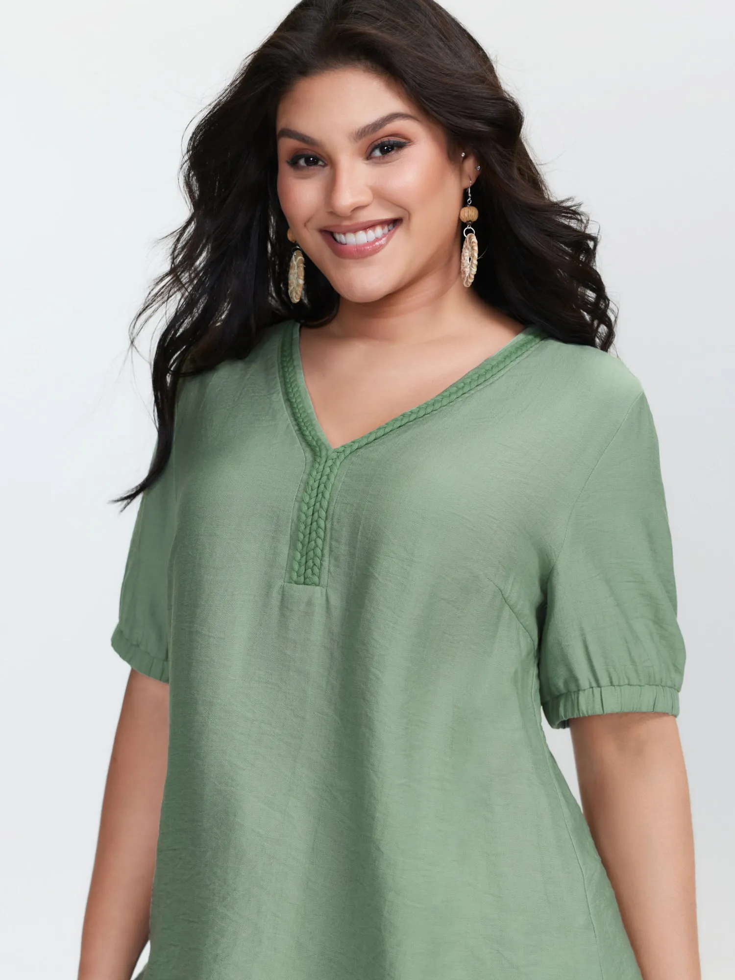 Supersoft Contrast Webbing V-Neck Blouse sold by Bloomchic product image thumbnail 3