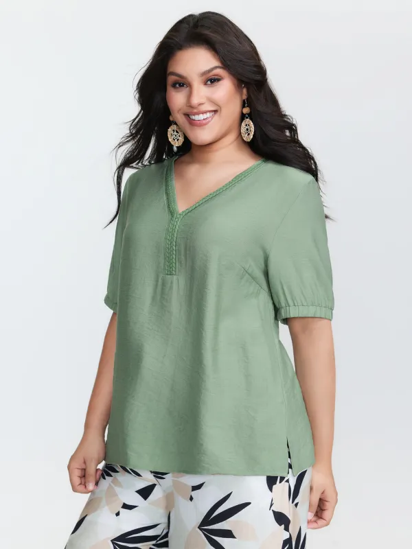Supersoft Contrast Webbing V-Neck Blouse made by Bloomchic